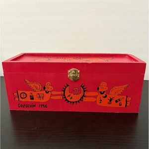 Jose Cuervo Reserva de la Familia 1996 Wood Box Manuel Velazquez Red Folk Art